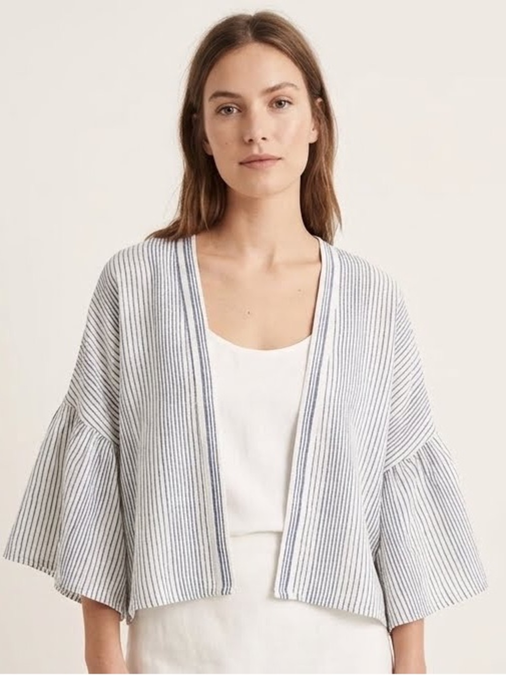 Universal Thread Striped Bell-Sleeve linen Cotton Striped Top